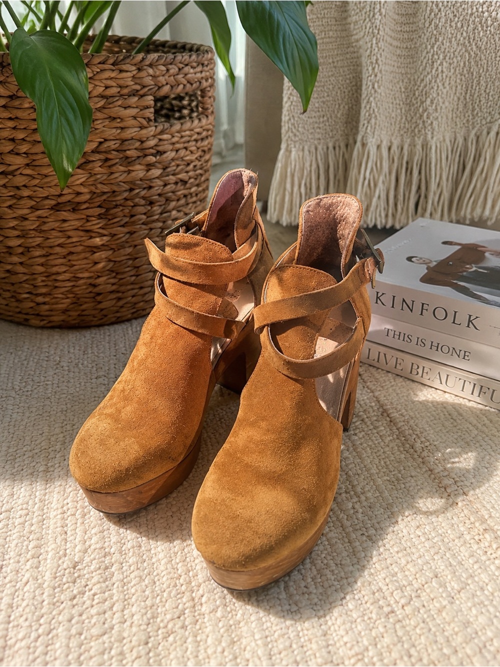 Free People Tan Suede Platform Heels | Size 38